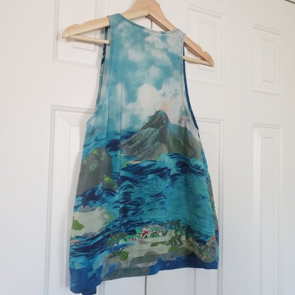 Joie 100% Silk Tropical Tank - Blue Tahitian Pattern - Sz M - Picture 8 of 11